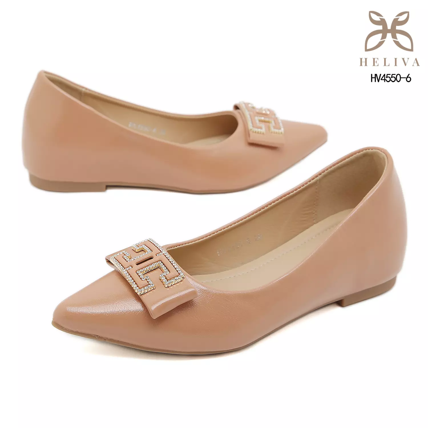 Heliva Miretta Pointed Toe Flats with Luxe Rhinestone Bow & Polished Silhouette HV4550-6