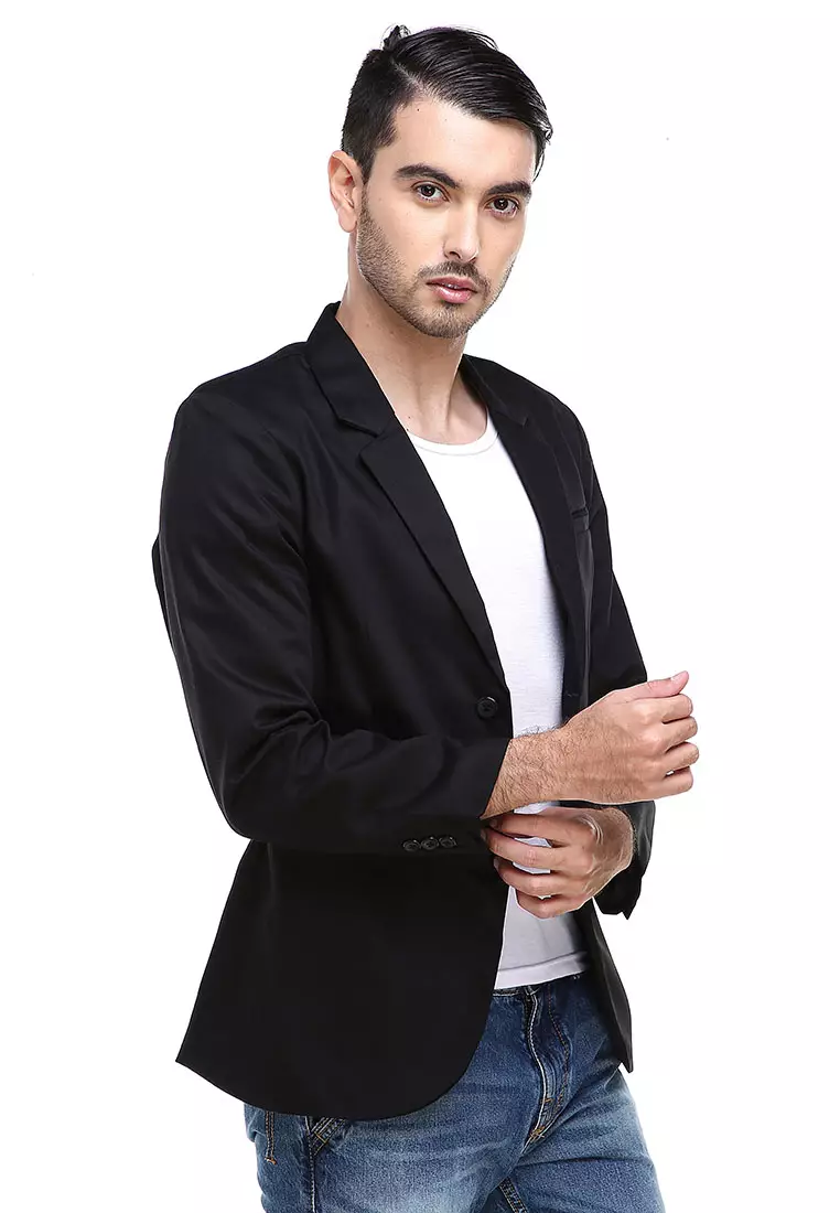 Woreq Suits Jas Blazer Pria Formal Resmi Two Button Model Slimfit Material Drill ORIGINAL - Black