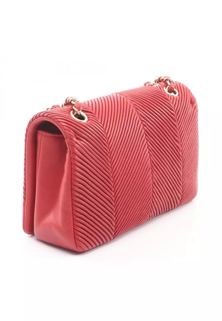 Pre-Loved Chanel coco mark W chain shoulder bag chain shoulder bag lambskin Red gold hardware
