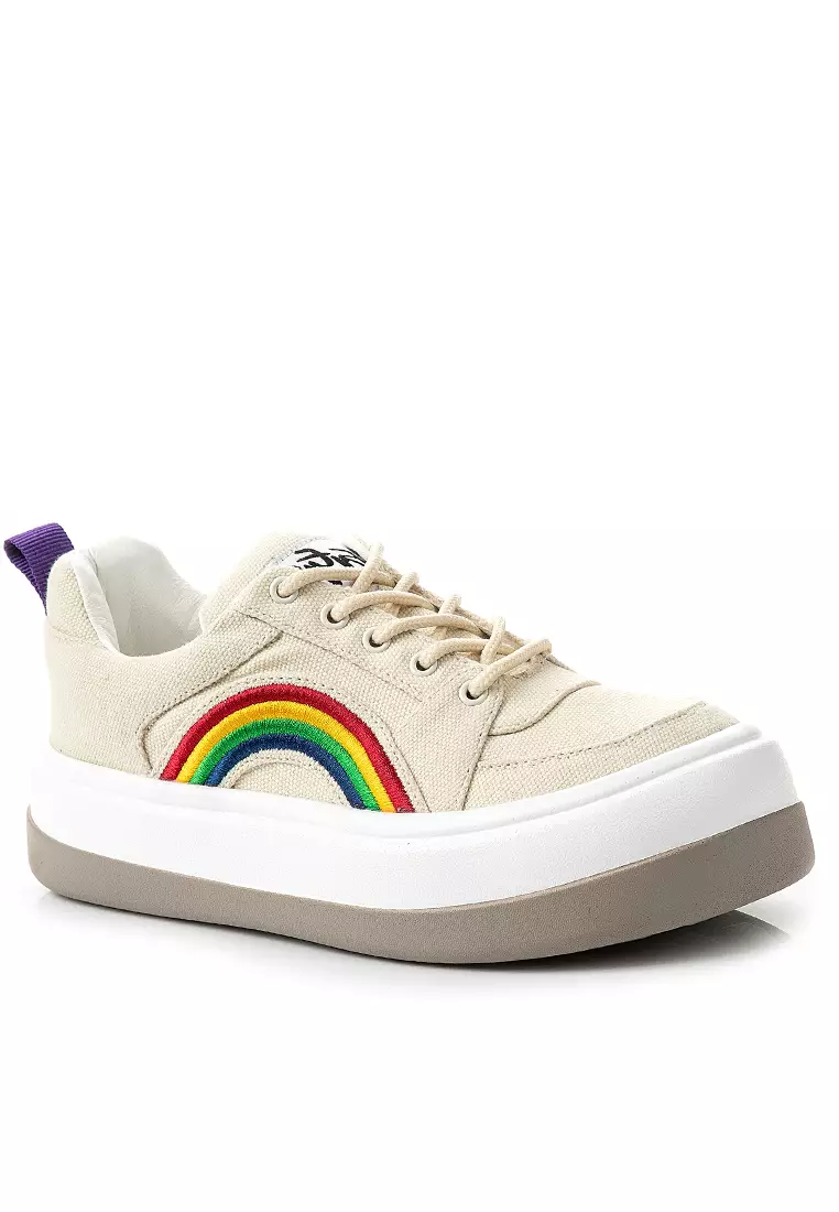 White canvas outlet platform sneakers