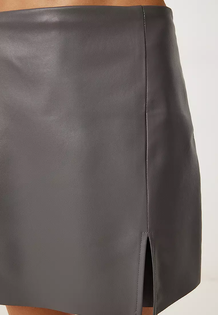 Slit Mini Faux Leather Skort
