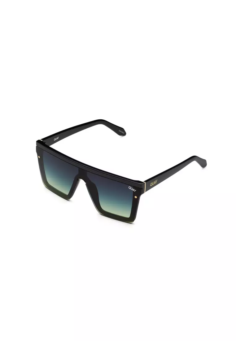 QUAY Hindsight Sunglasses - Black/Smoke Green