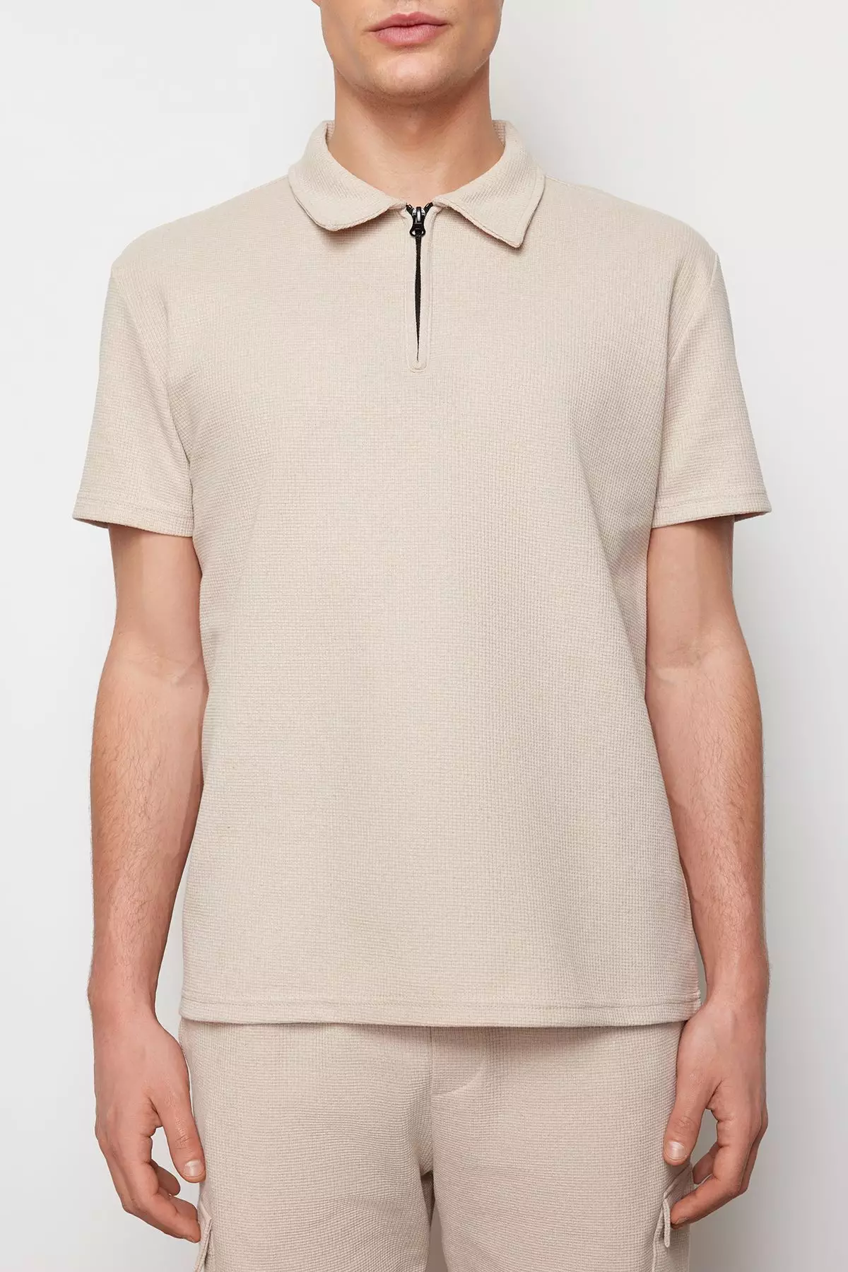 Regular Cut Zippered Polo Collar-Cargo Pocket Tracksuit Set