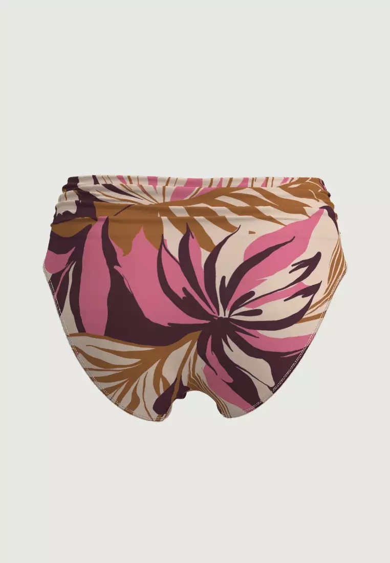 Southern Tropo粉紅色皺褶腰頭經典全包泳褲