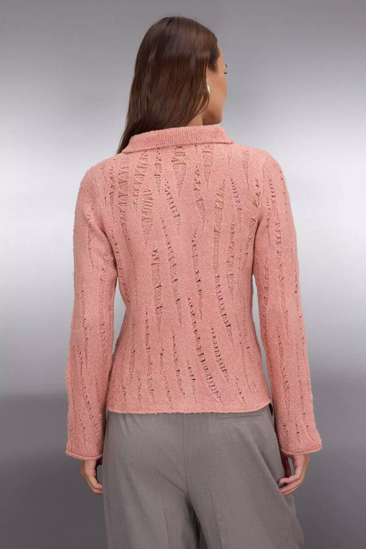 Dusty Rose Openwork/Hole Boucle Yarn Knitwear Cardigan Twoaw26Hi00192