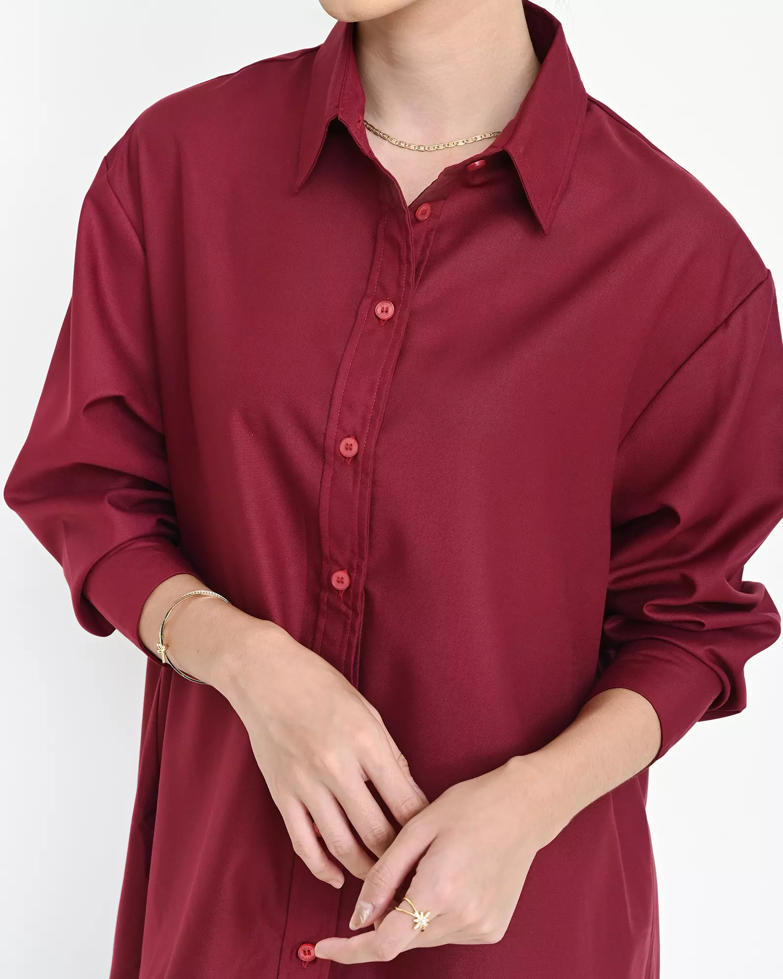 Geulis.id PIPER SHIRT / KEMEJA OVERSIZE WANITA - MAROON