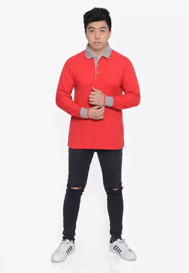 Andre Michel Kaos Polo Shirt Lengan Panjang Kerah Abu Merah 933-33