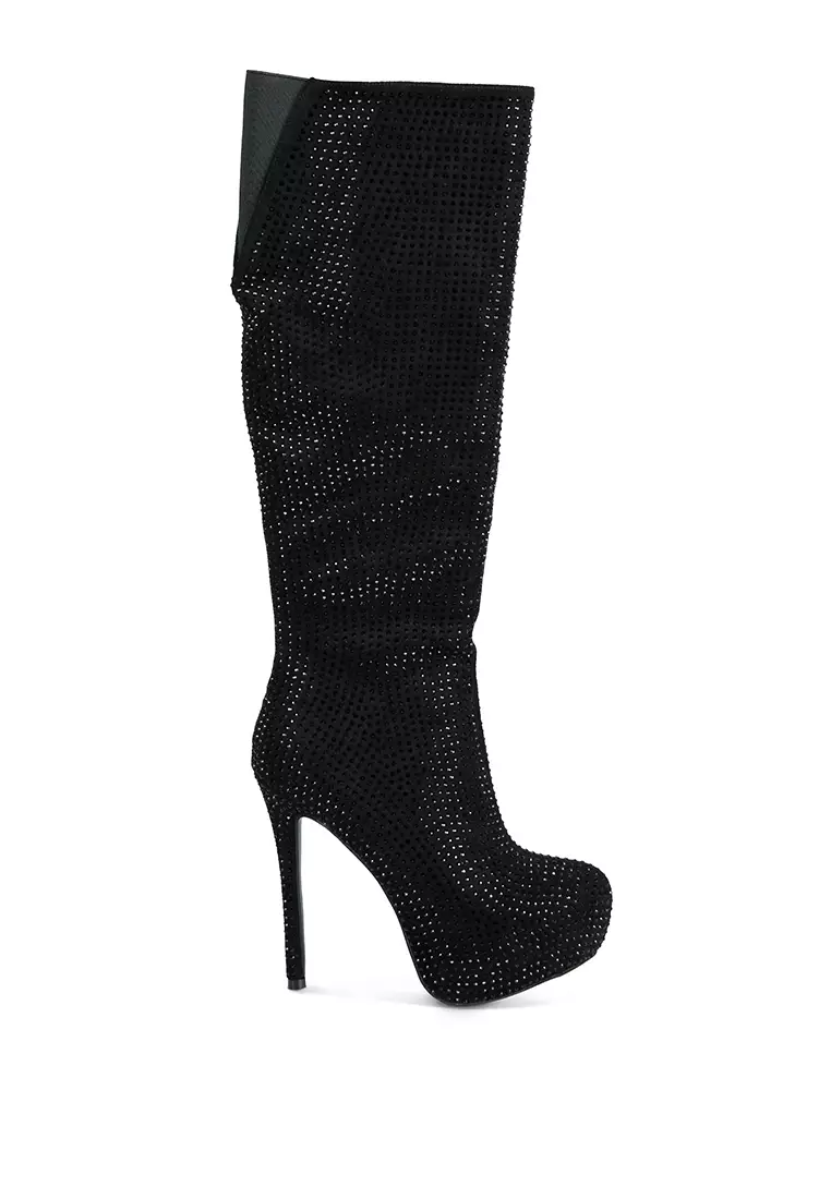 Discount on London Rag  shoes - SKU: Black Diamante Stiletto Calf Boots