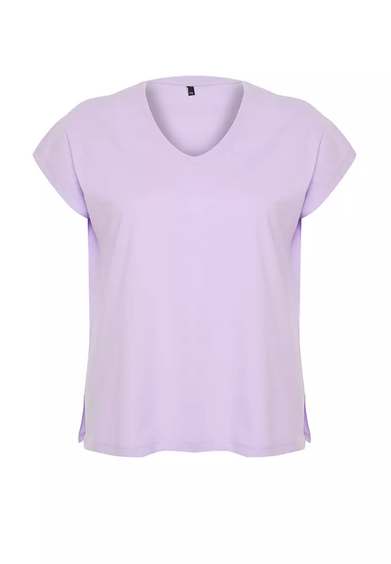 Plus Size V-Neck Slit T-Shirt