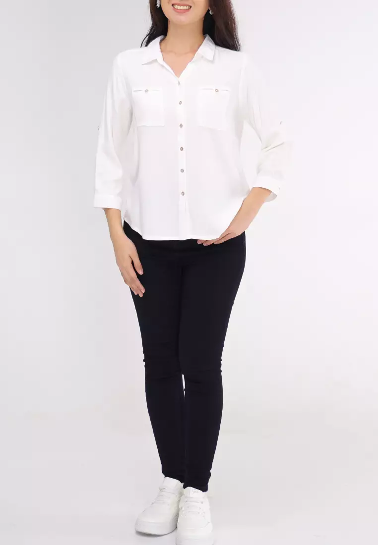 Woven Plain Boldtwill 3/4 Slv. Blouse