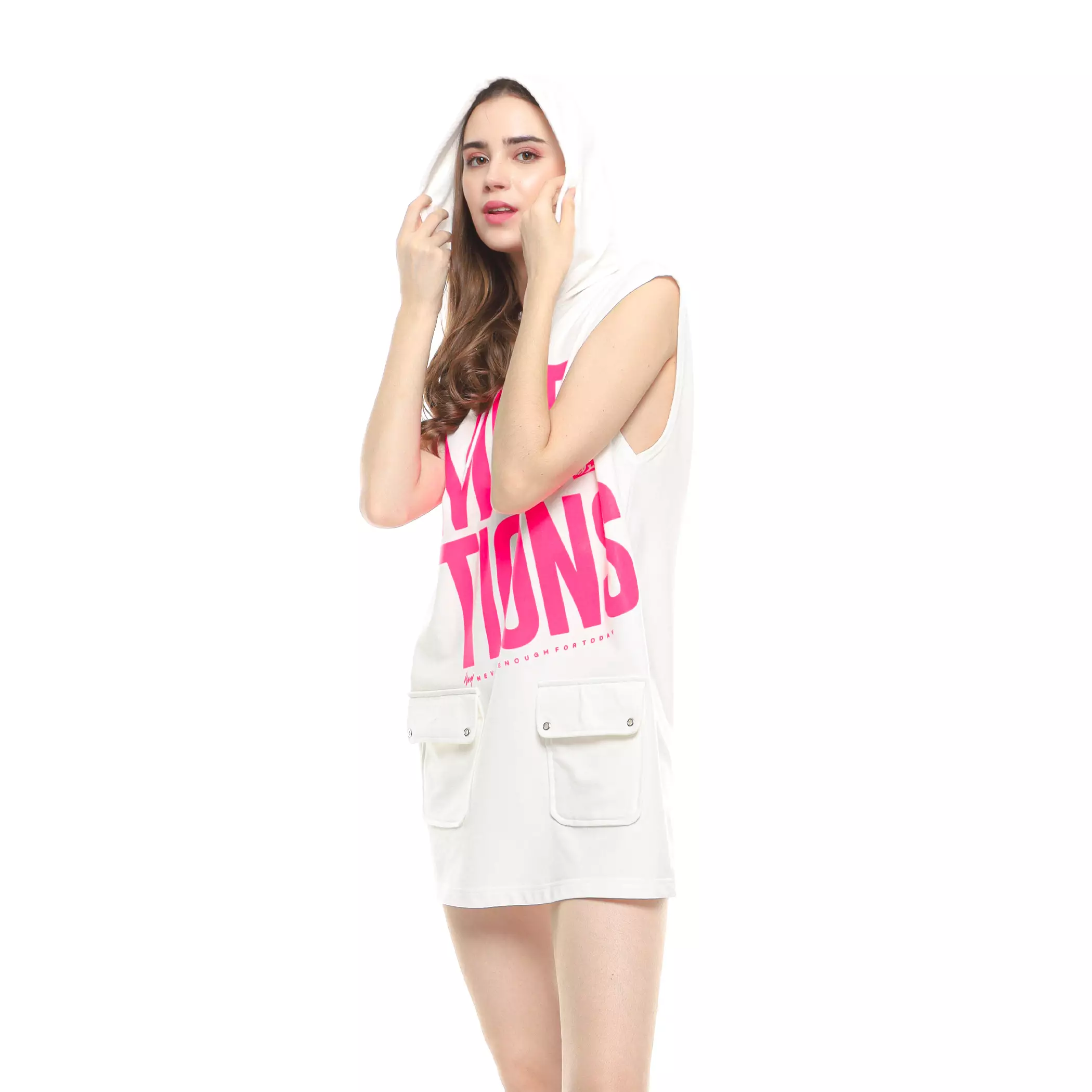 Enough For Today - Hoodie Dress Saku Cargo Emotion Putih