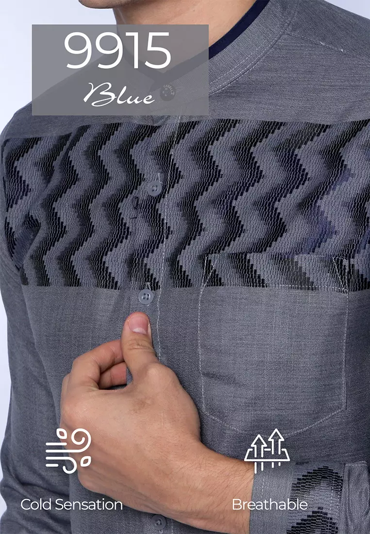 Casella Baju Koko Pria Lengan Panjang Horizontal Design | Koko Lengan Panjang Hadid 9915 Blue