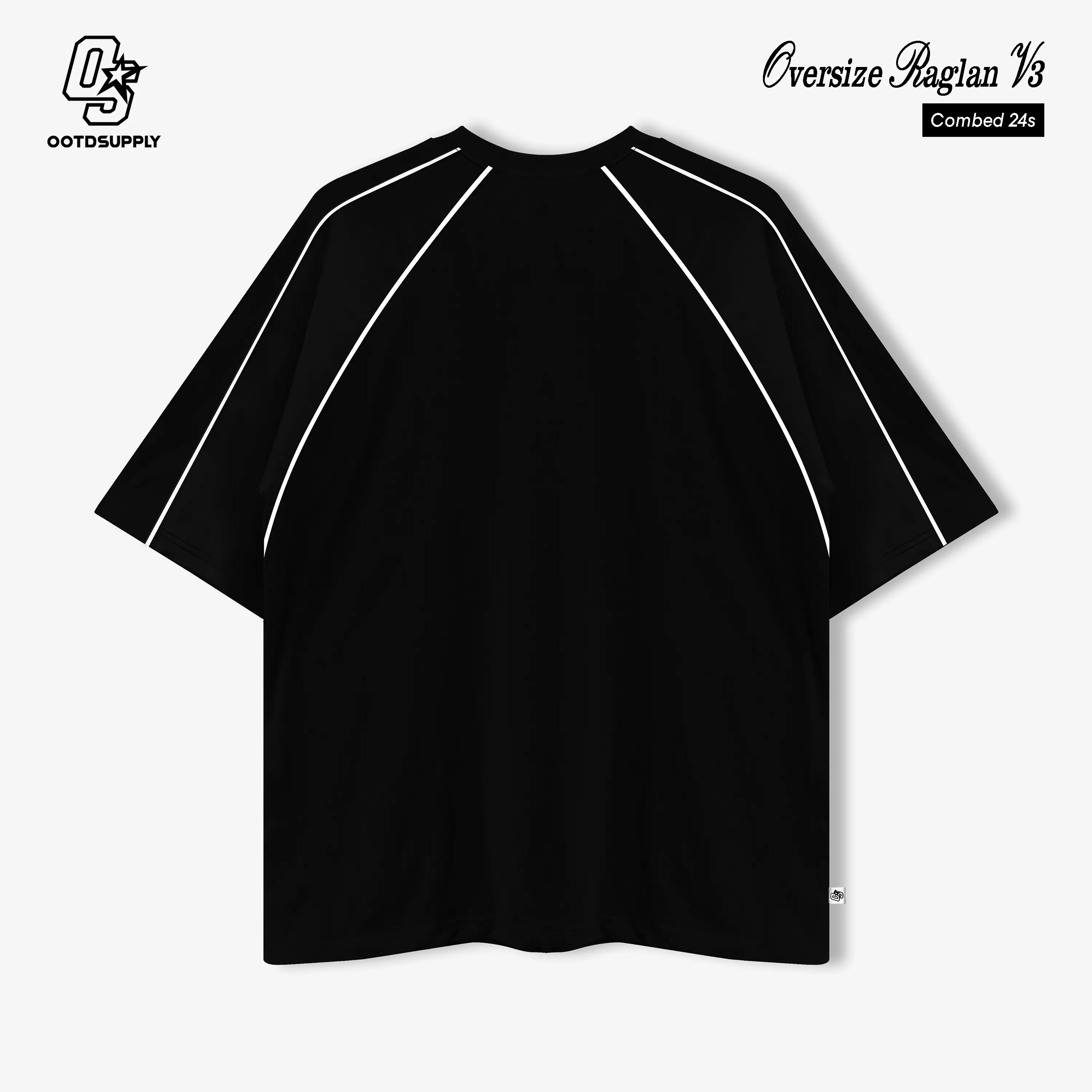 OOTDSUPPLY Oversized Raglan List V3 Neocore Embroidery Black & White | Oversize Pria & Wanita RGLV3