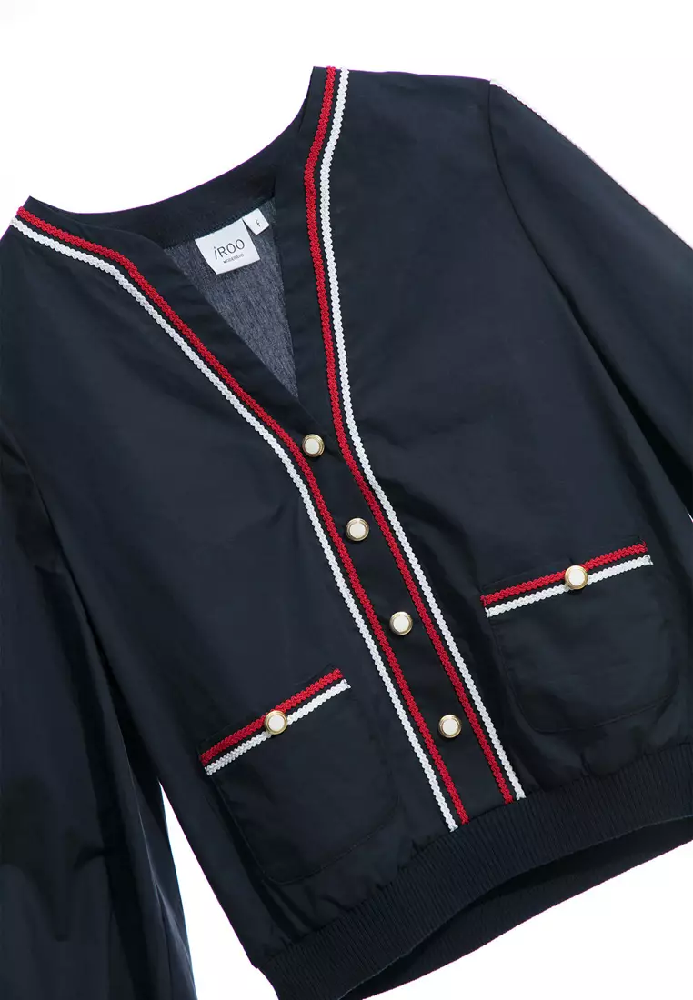 V-Neck Top With Red White Contrast Trim Detail