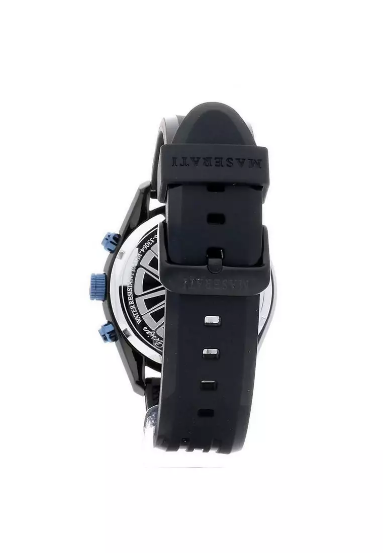 【2 Years Warranty】Maserati Traguardo Black & Blue PU Quartz Chronograph Watches R8871612006 With Luminous Hands