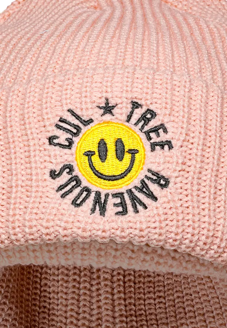Waffle Cuff Embroidered Beanie In Baby Pink
