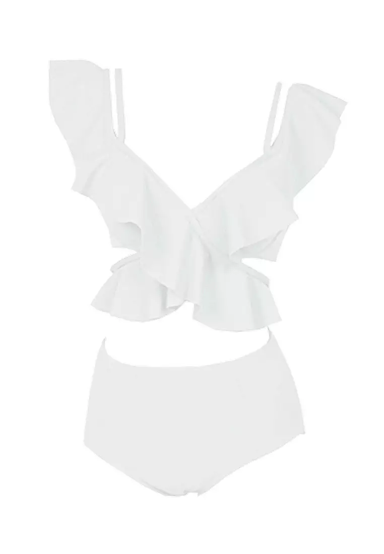 White ruffle online bathing suit