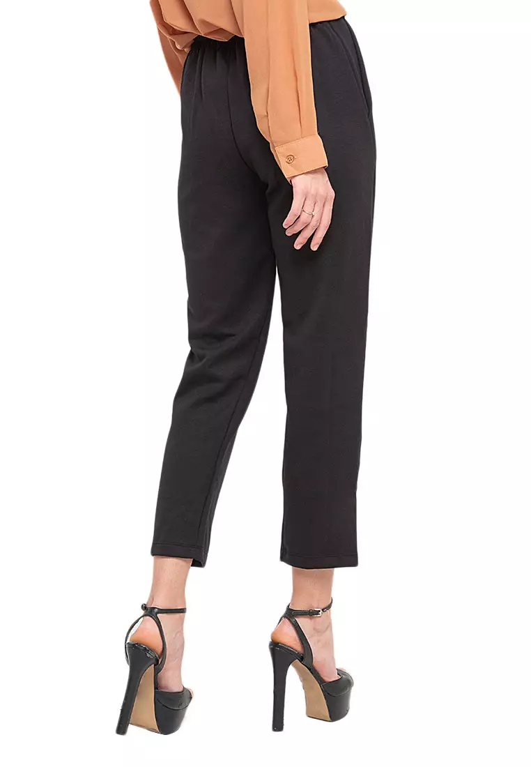Ailen Tapered Long Pants Motif Solid High Quality Bawahan Wanita - Black
