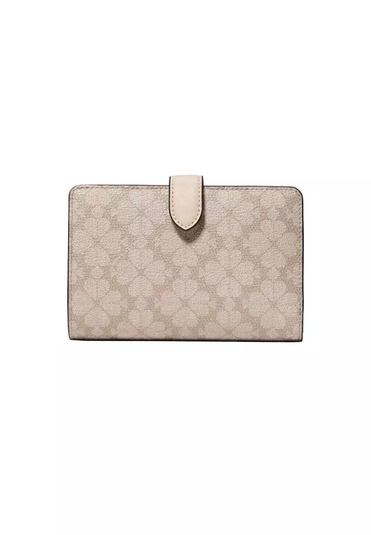 Spade Flower Medium Compact Bifold Wallet Dark Beige KN756