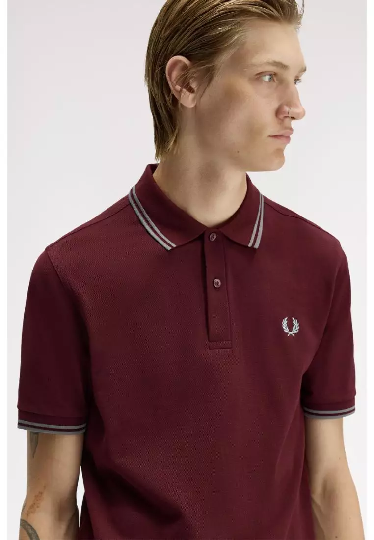 Fred Perry M3600 Twin Tipped Fred Perry Shirt (Oxblood / Stockport Blue / Stockport Blue)