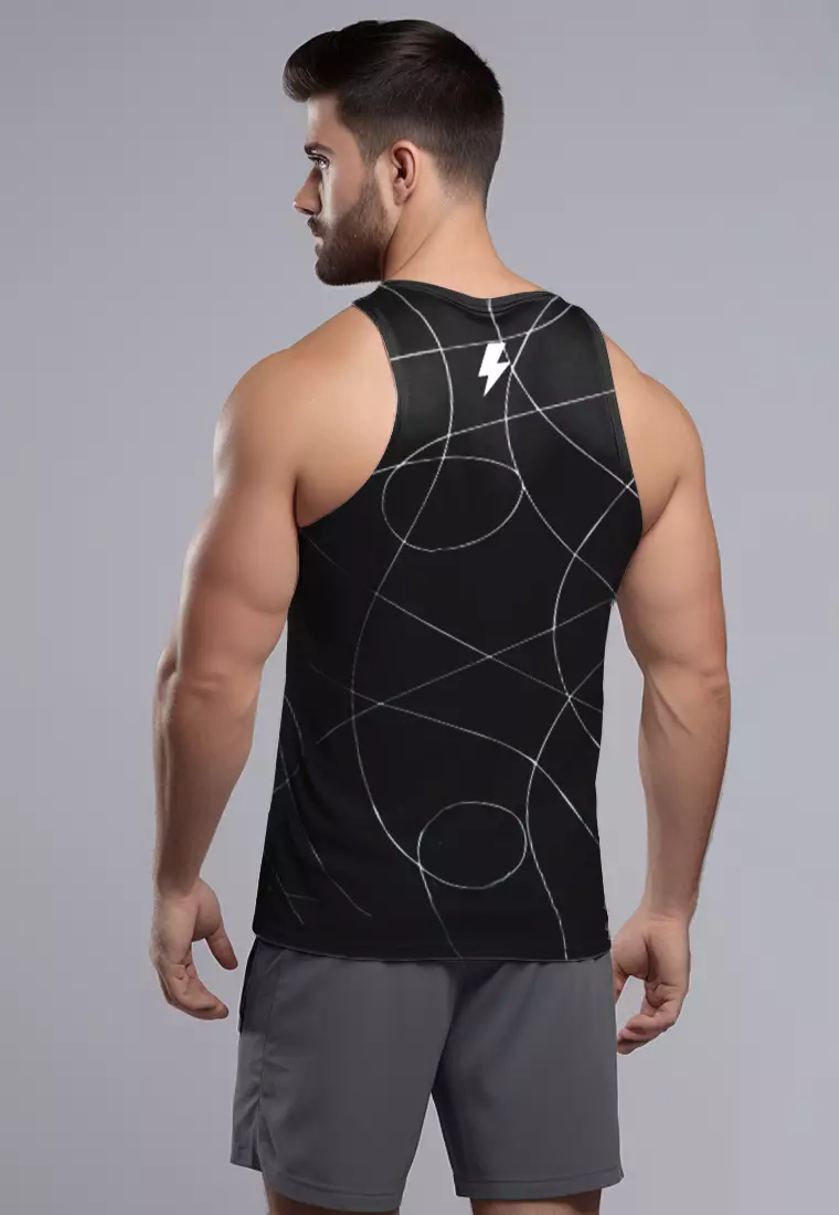 MSA56 Singlet running pria /Tanktop Gym/Lifting Td Bolt Superairdrylite cepat kering "line twirl" hitam