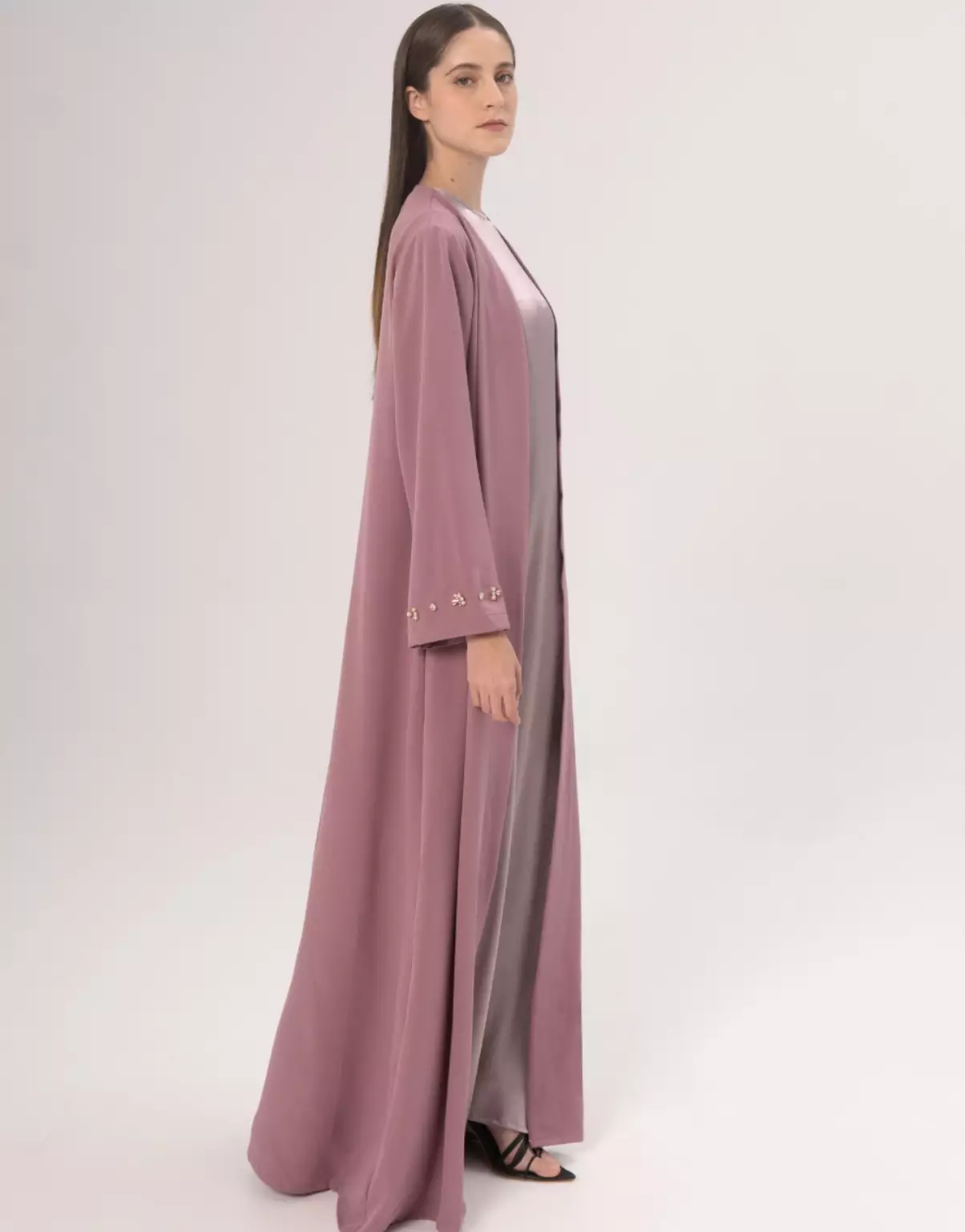 Demure Studio Aluna Crystal Open Abaya - Dusty Mauve