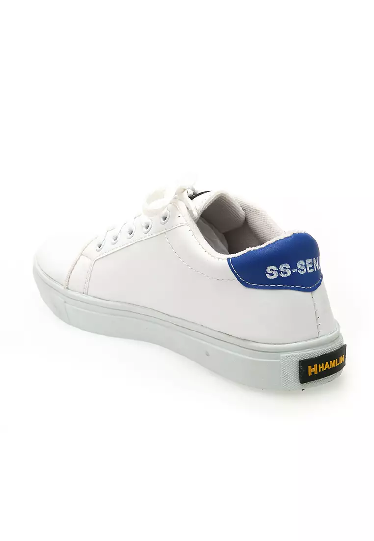 Ahya Sepatu Fashion Pria Wanita Casual Shoes Simple Material PU Leather ORIGINAL - White Blue