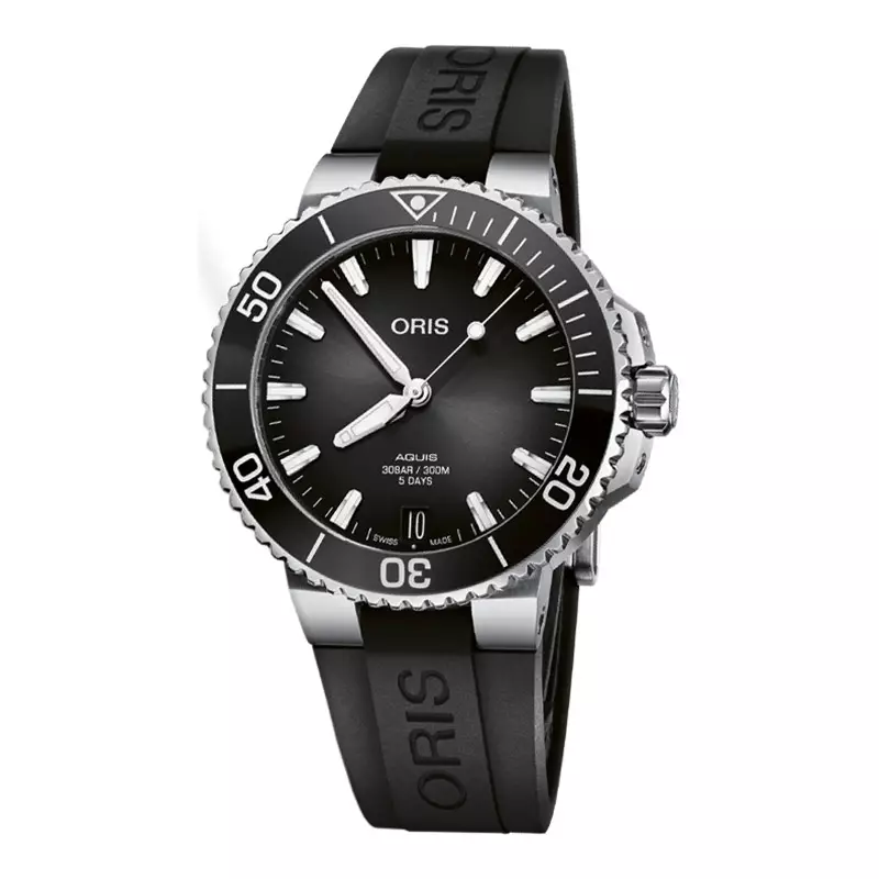 Jam Tangan Pria Oris Aquis 01-400-7769-4154-07-4-22-74FC Date Automatic Black Dial Black Rubber Strap