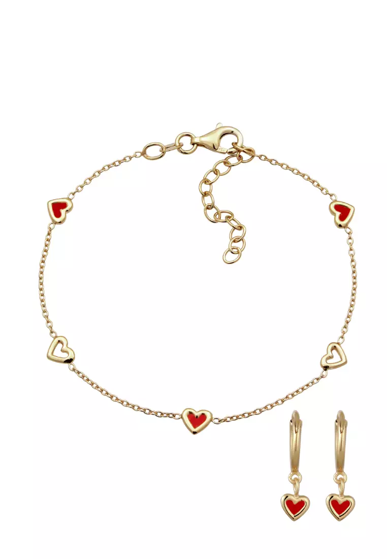 Jewelry Set Heart Enamel Gold Plated