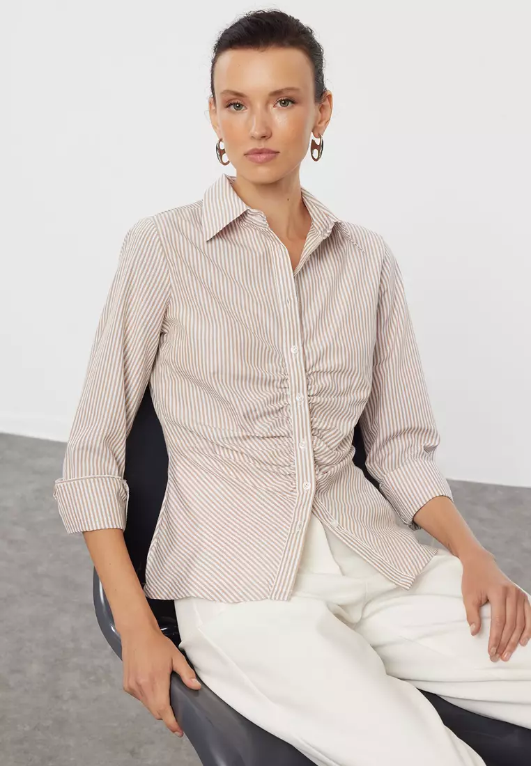 Striped Shirt with Shirring Detail