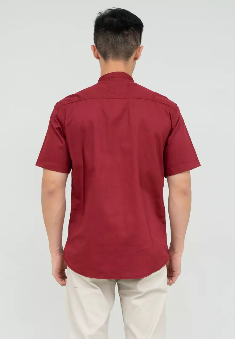 Houseofcuff Baju Koko Kemeja Lengan Pendek Pria Maroon