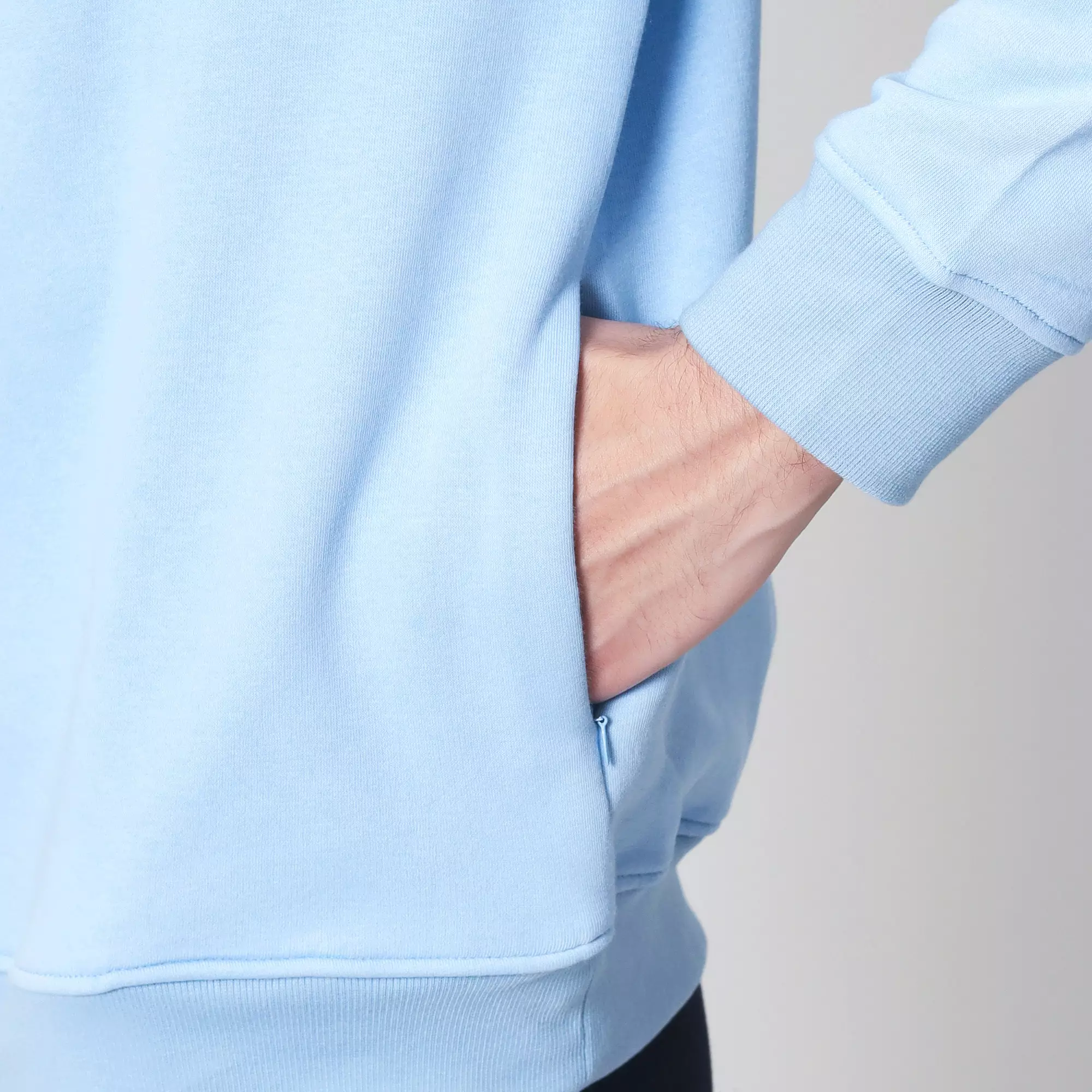 Cotton Well Coofy Crewneck Sweatshirt with Hidden Pocket Baby Blue | Sweater Polos Kantong Tersembunyi Biru Muda