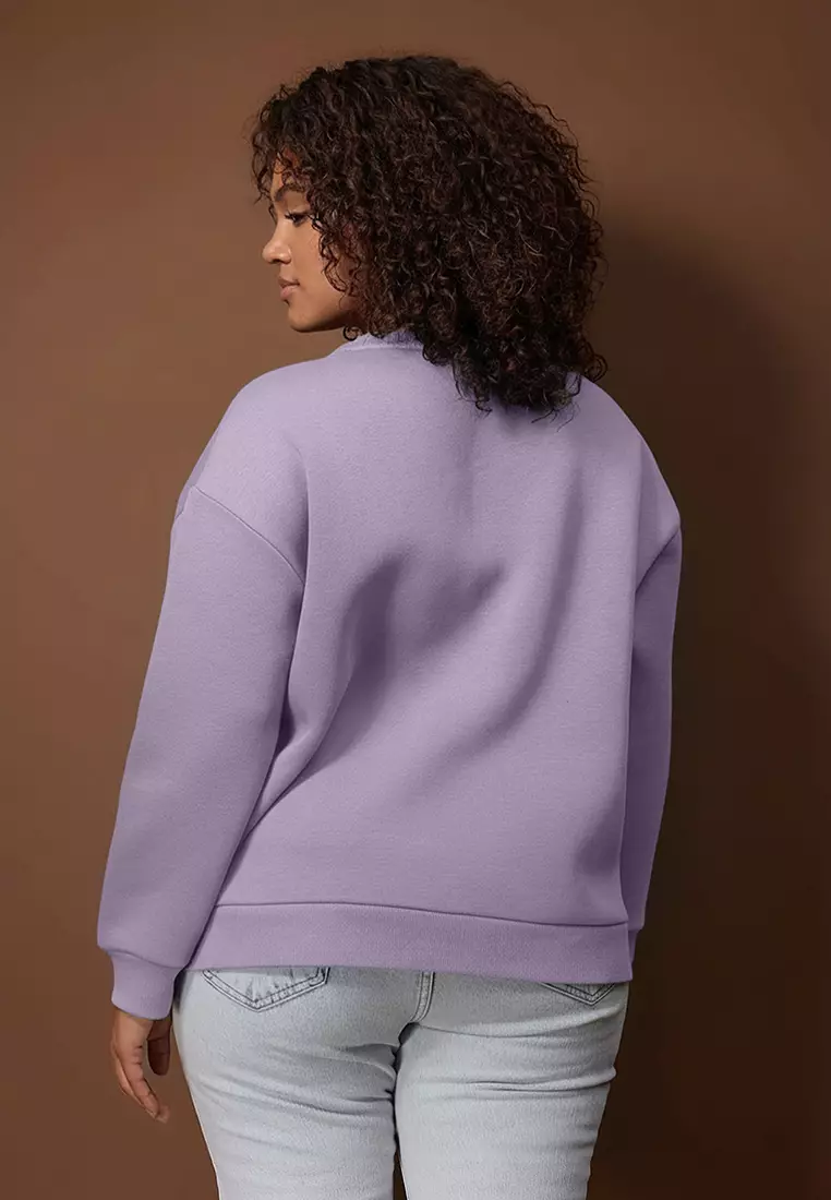 Purple Thick Fleece Inside O Oversized Slogan Embroidered Knitted Oversized Sweatshirt Tbbaw26Ao00008