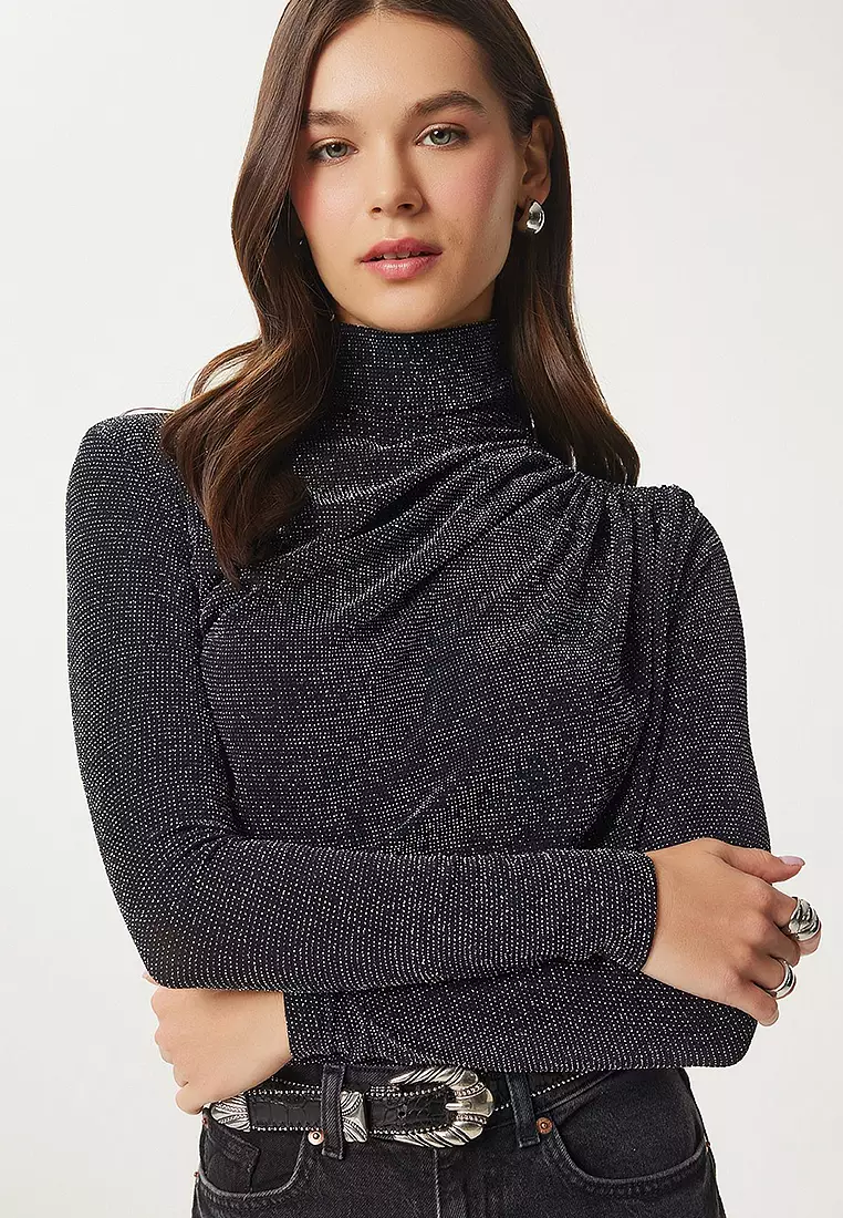 Gather Detailed High Collar Sandy Blouse