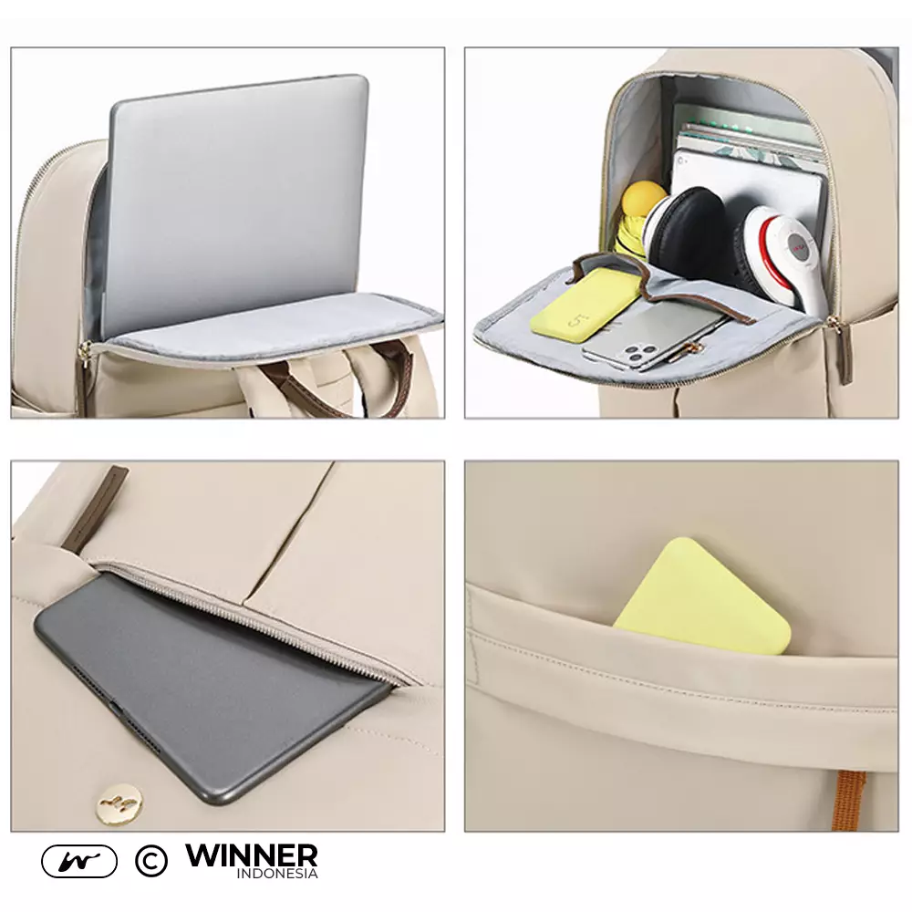 WINNER Tas Ransel Laptop 15,6 inch Oxford Anti-Air Backpack Korean Style (T14-030-9927) Warna Khaki 15,6 inch