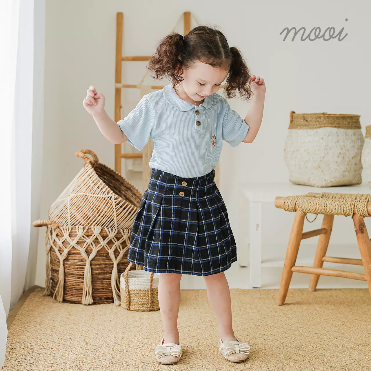 Mooi Atasan Anak Perempuan Laura Rib Top - Skylight