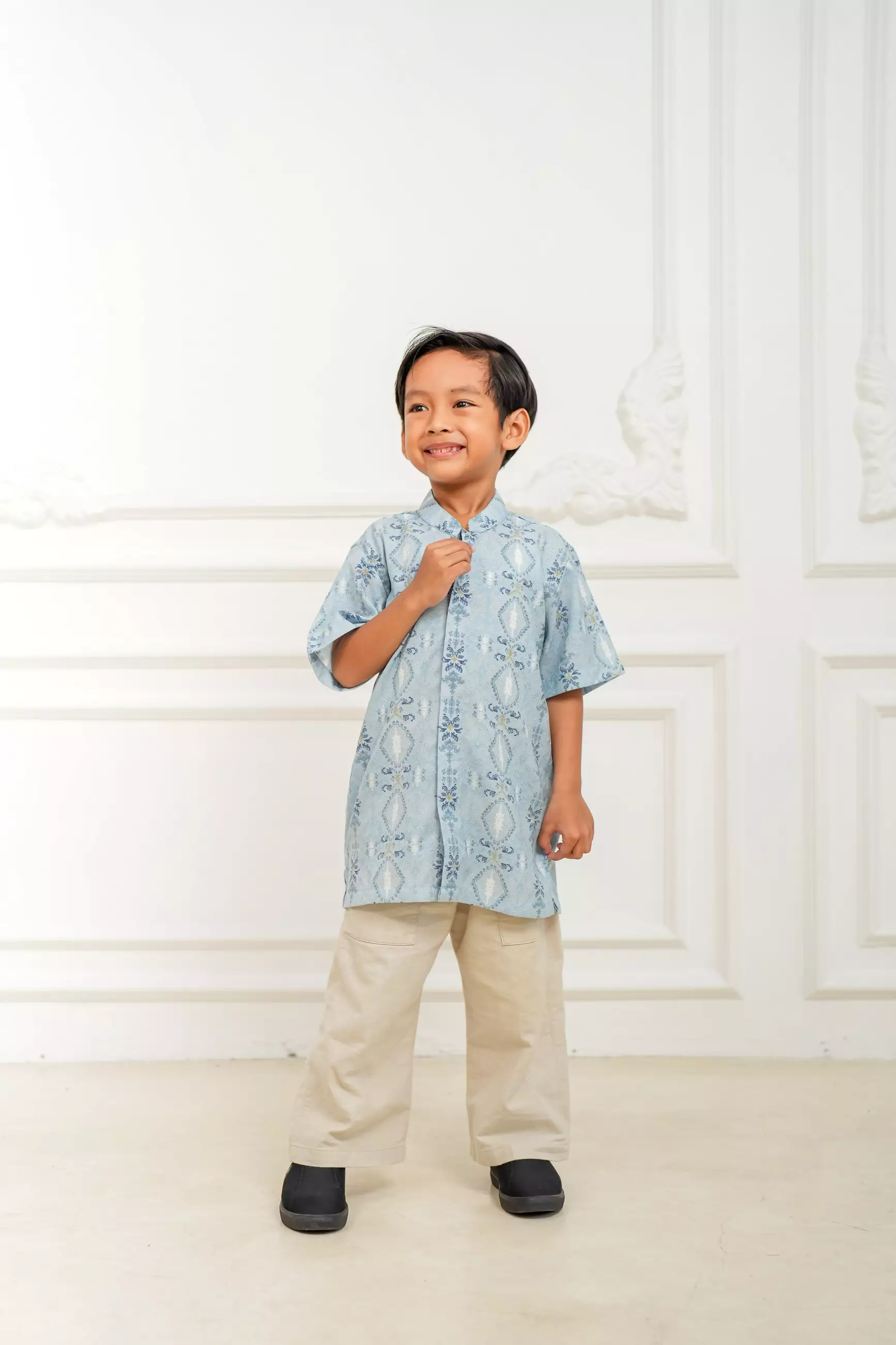 Sarimbit Arunika Sky Blue Pria  Kemeja Koko Anak Lengan Pendek Regular Fit Furing