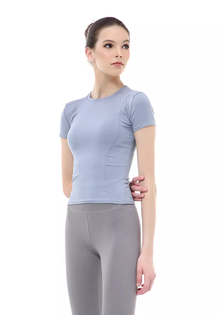 Mikayla Kaos Olahraga Wanita Simple Design Sporty T-Shirt Lengan Pendek Material Polyester ORIGINAL - Light Blue