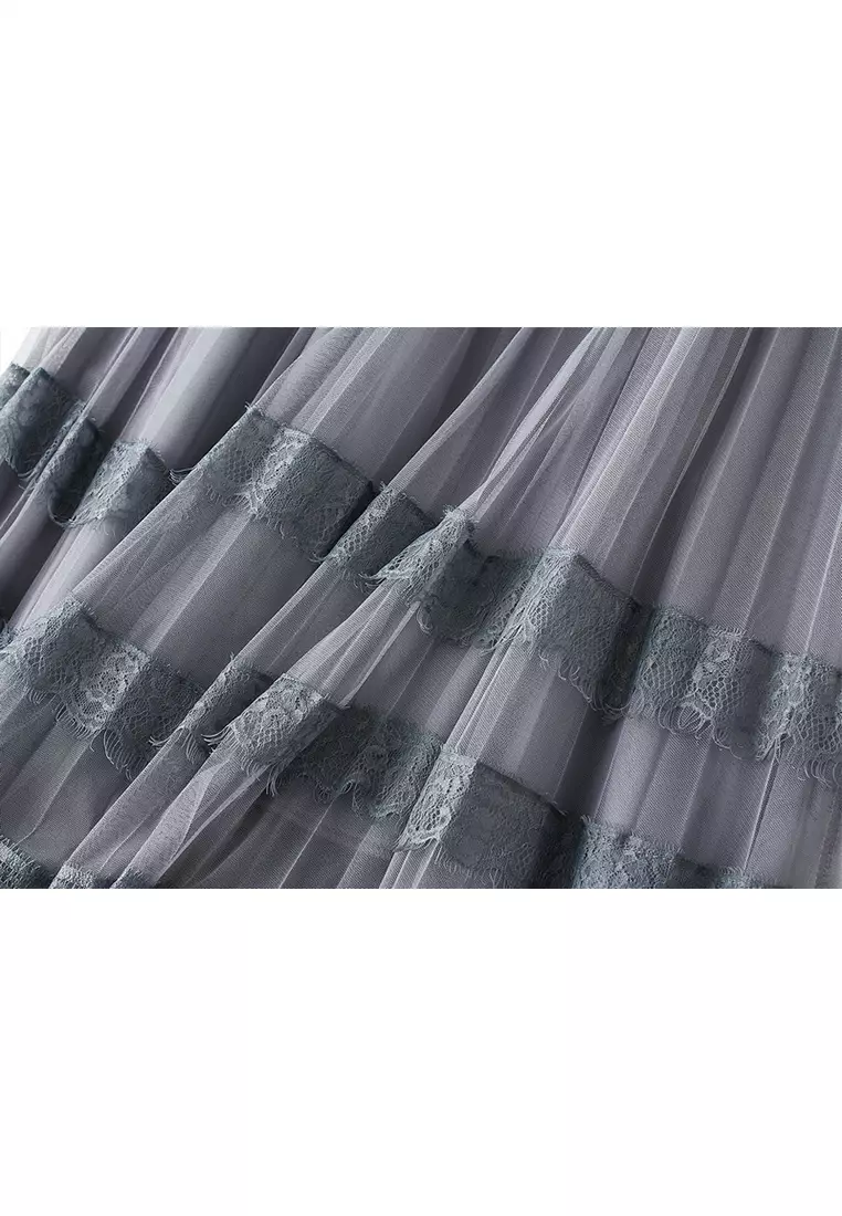Spring/Summer High Waist Lace Stitching Mesh Skirt AF8585