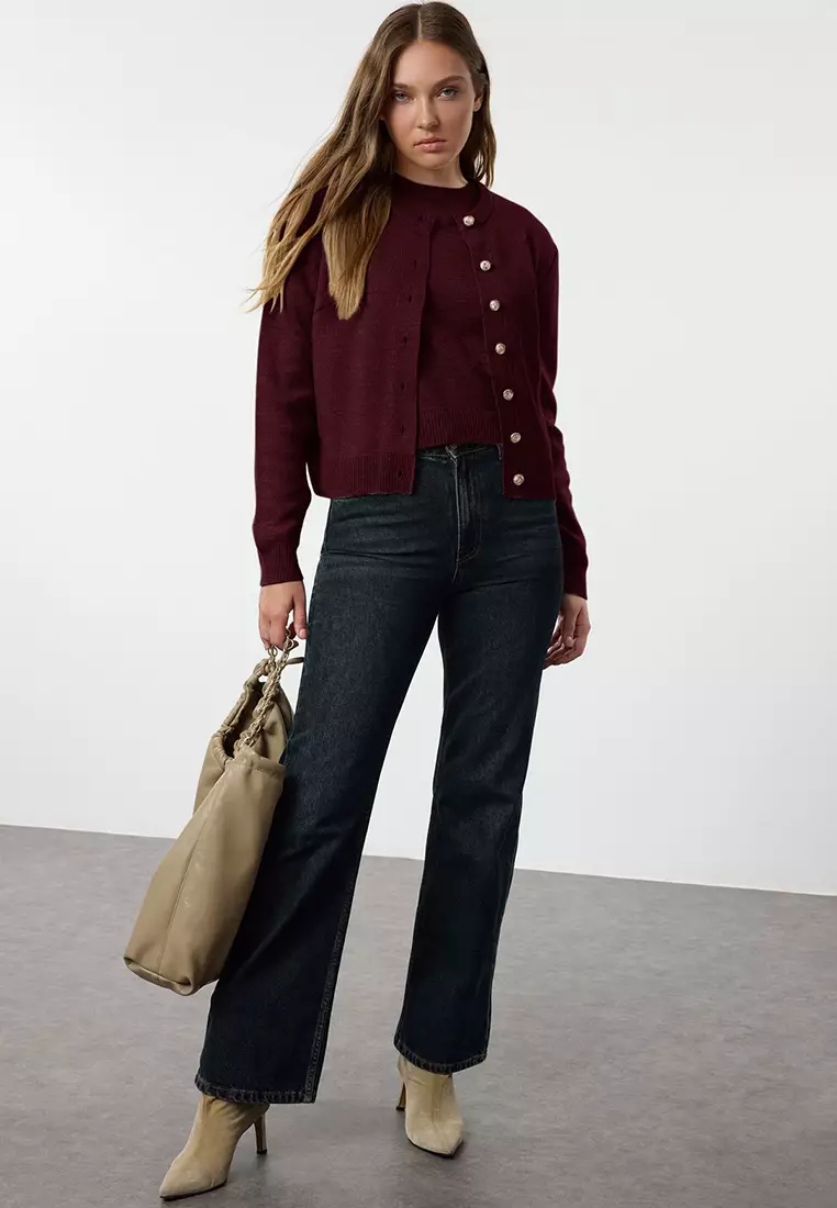 Claret Red Basic Cardigan-Blouse Knitwear Cardigan TWOAW25HI00216