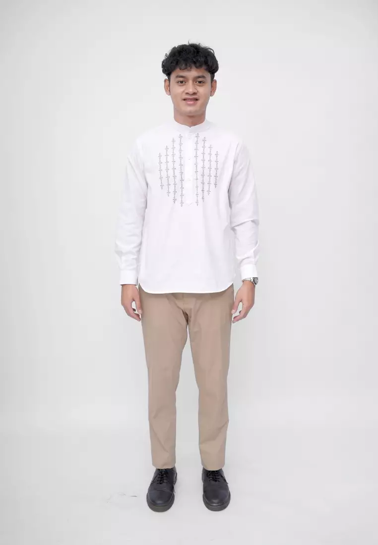 Ryusei Kemeja Kerah Koko Lengan Panjang Hikato White