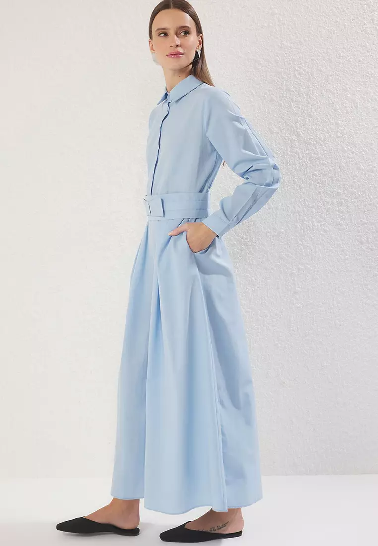 Light Blue Bow Detail Woven Dress Tctss25Eb00122