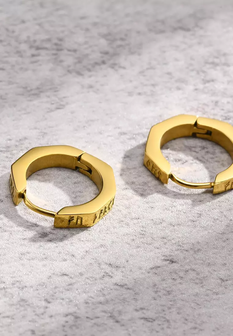 Unisex Stainless Steel Runes Octagon Earrings JW QX-526