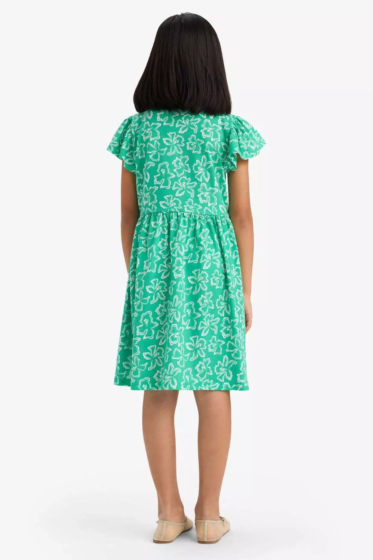 Girls' Crew Neck Patterned Short Sleeve Summer Dress B4339A825Sm