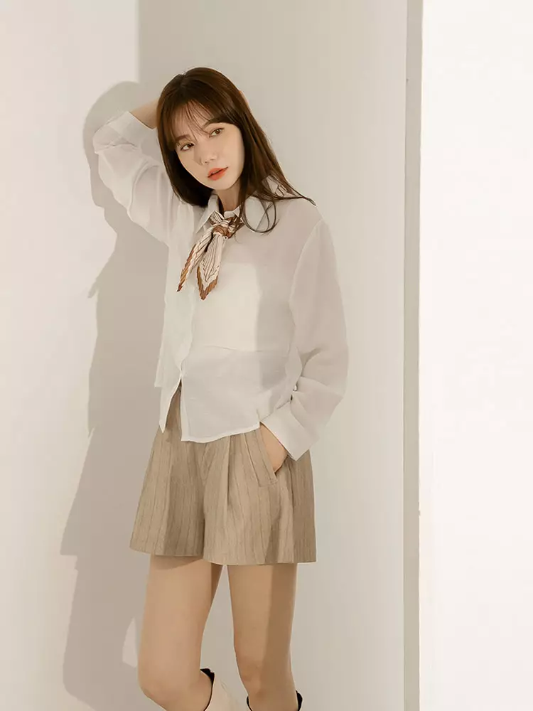 Buy OBSTYLE Sheer Pleated Design Shirt Top [AB19612] 2026 Online