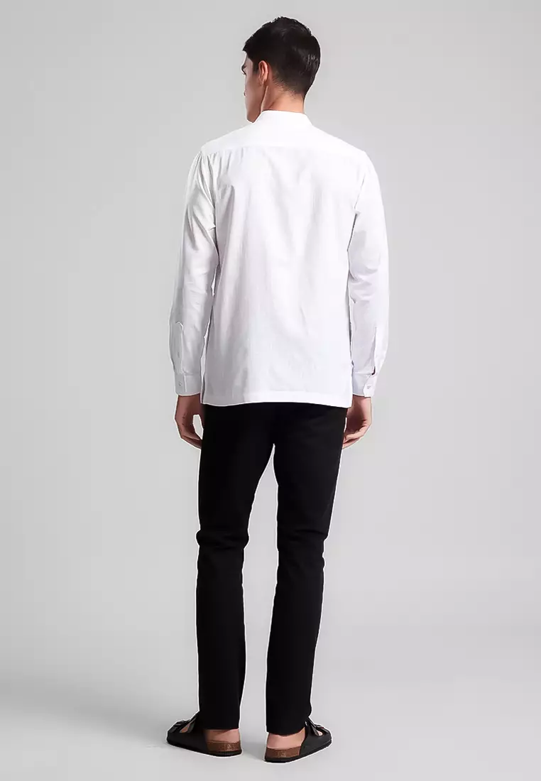 MANZONE - Kemeja Koko Lengan Panjang Pria Karim Modern Fit - White Warna White