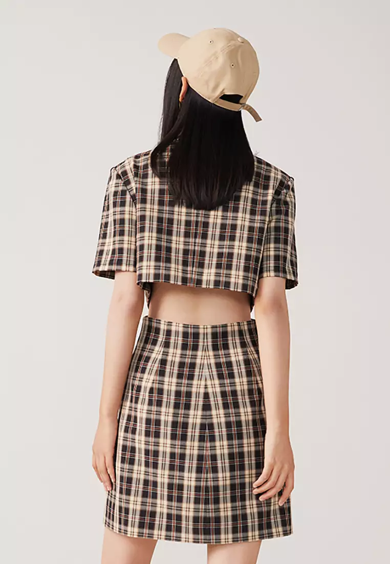 Vintage Plaid Double Breasted Smart Casual Midi Dress