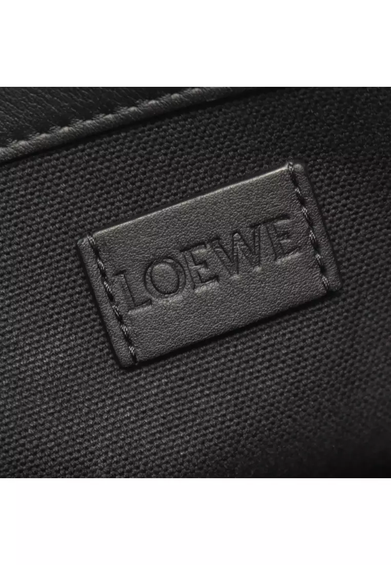 Pre-Loved LOEWE buckle horizontal Anagram Shoulder bag tote bag canvas leather black