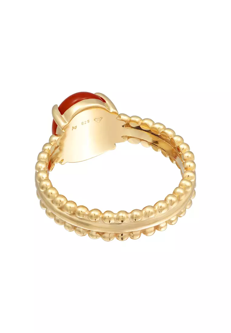 Cincin Perhiasan Perak 925 Wanita Statement Twisted Carnelian Gold Plated