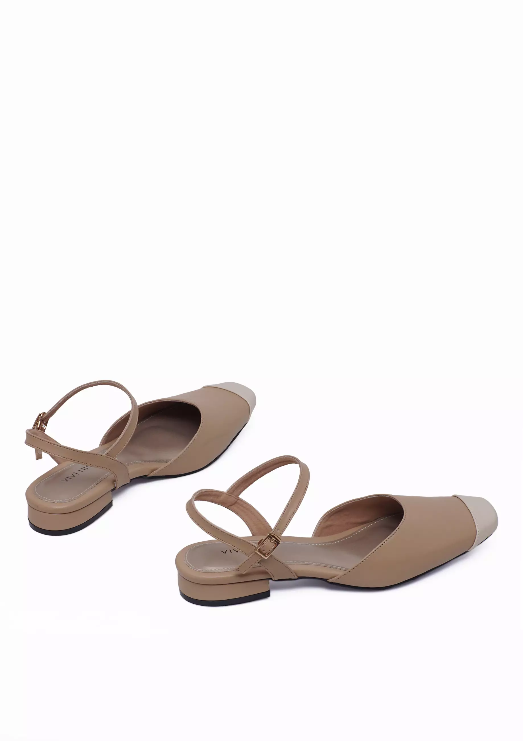 VIVI NICI - Charlotte Sepatu Sandal Mules Wanita Hak 2 Cm Milk Coffee